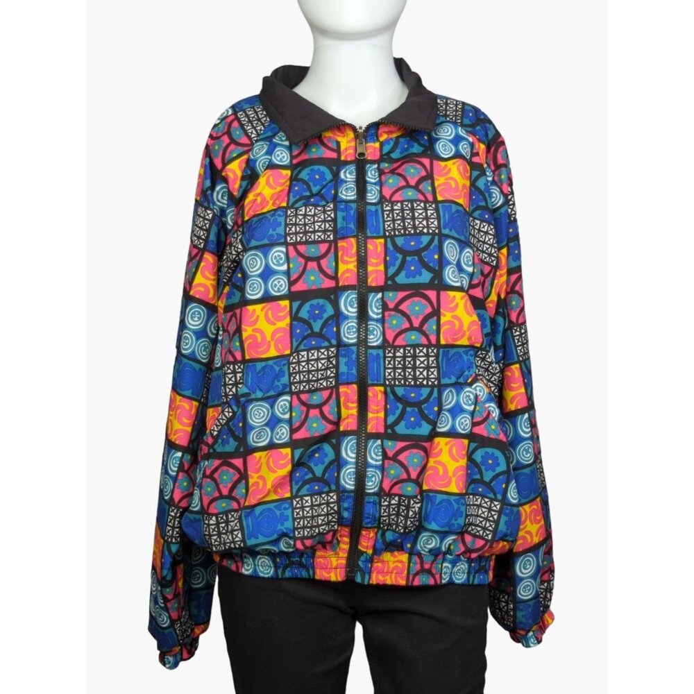 Vintage Pebble Beach Womens Medium Reversible Golf Jacket Coat Black Multicolor